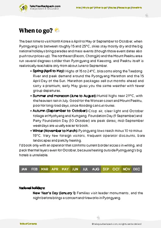 example page 3 from our offline Travel Guide for North Korea